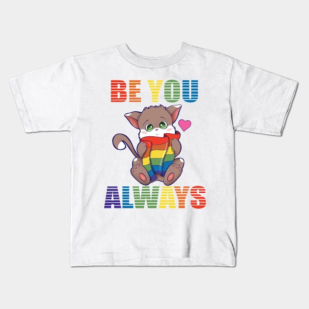 Pride Rainbow LGBTQ Be You Cat Kids T-Shirt by resdesign